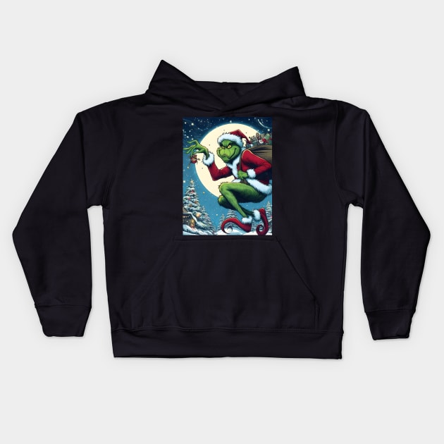 Whimsical Holidays: Grinch-Inspired Artwork and Festive Delights Kids Hoodie by insaneLEDP